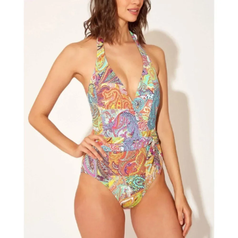 Bleu Rod Beattie Women's Multicolor Boho Paradise Halter Tankini Top Siz…